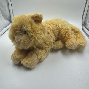 Orange tabby kitty cat laying down plush stuffed animal 10”